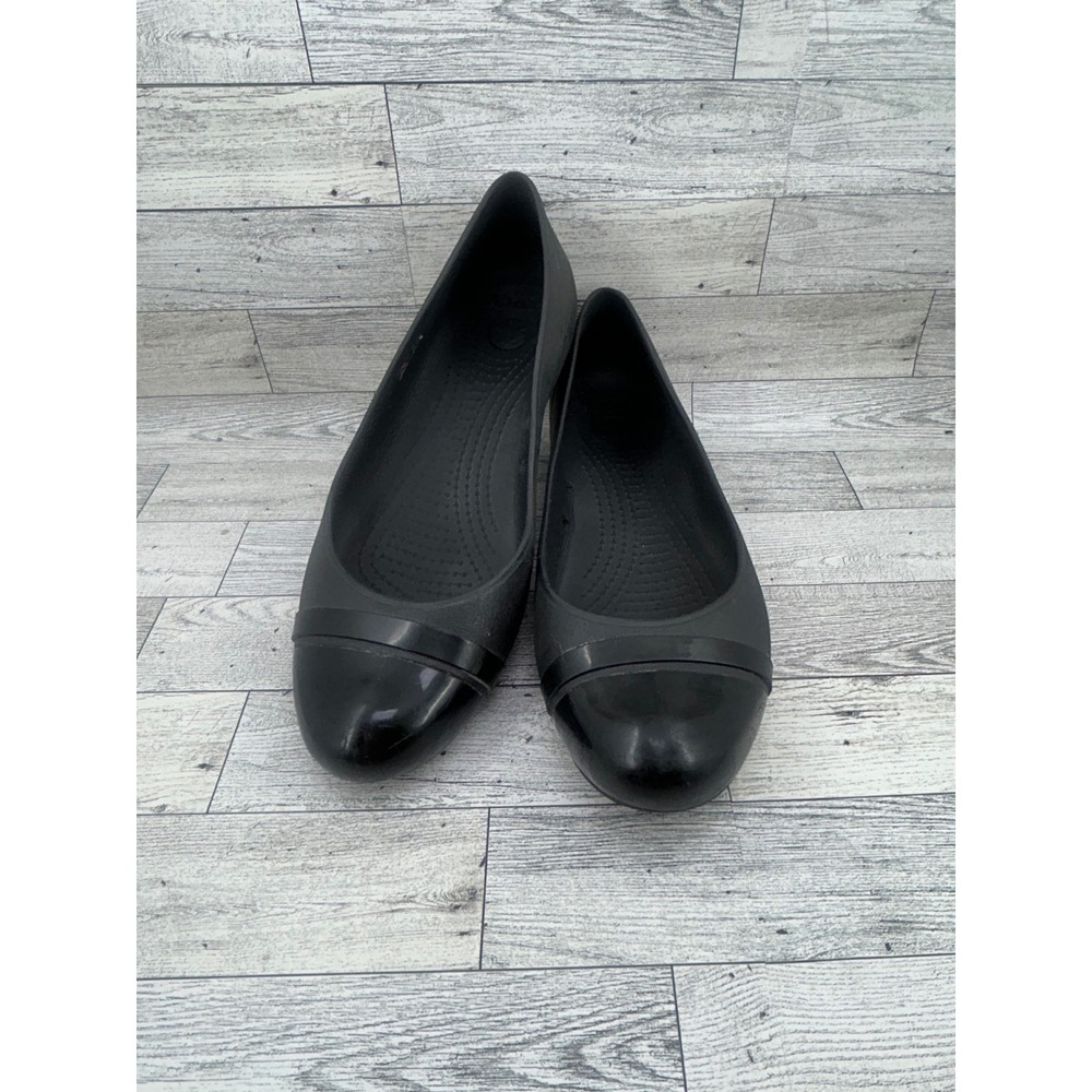 Crocs Gianna Link Black Patent Cap Toe Ballet Flats Shoes Women Size 11